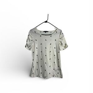 French Connection White Short Sleeve Top with Black Pattern size L